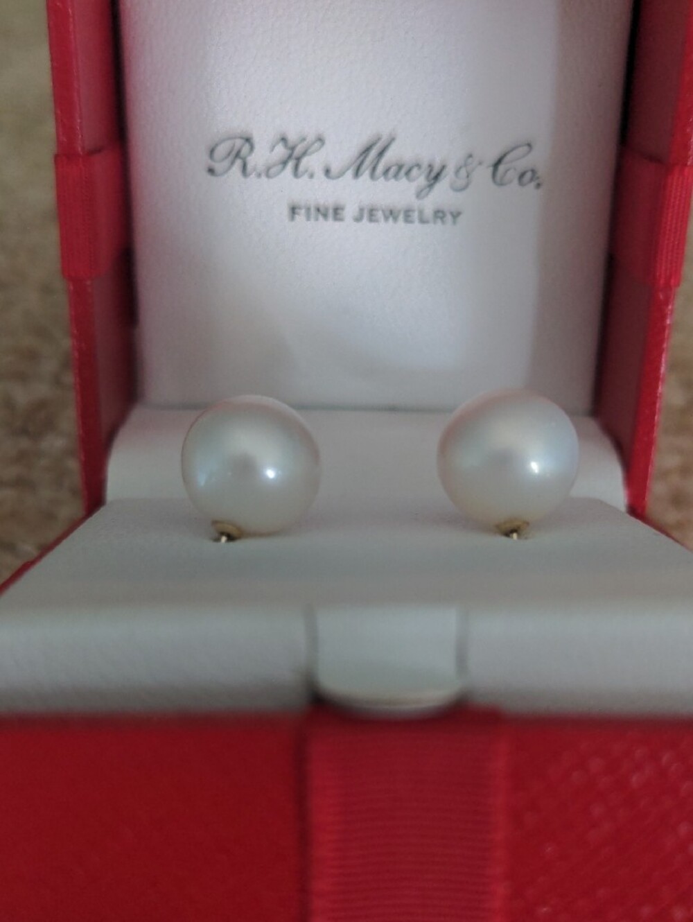 Large Round White Pearl Stud Earrings, 14k Gold Posts, Classic, 10 Mm, Boxed